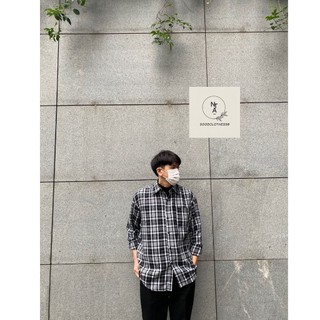 Sơ mi Flannel kẻ đen Basic Hàn Quốc