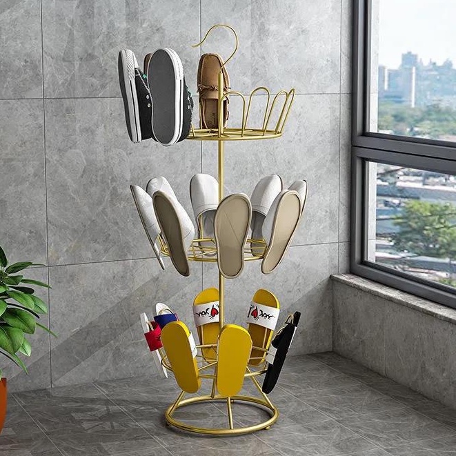 Kệ phơi giày dép bằng thép không rỉ 3 tầng, kệ phơi giày xoay 360 để được 12 đôi chắc chắn cứng cáp