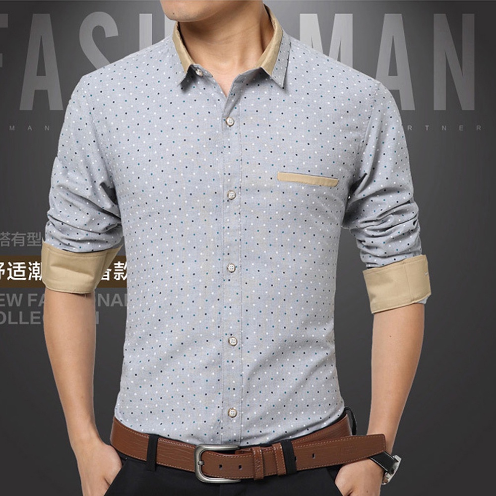 Áo sơ mi nam chấm bi cách điệu gam màu thanh lịch 100