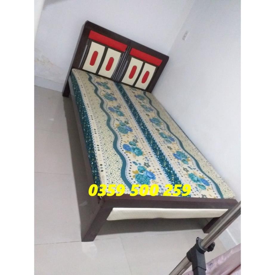 Giường sắt hộp vuông 1m2 nệm sọc đỏ giá rẻ HCM Bình Dương