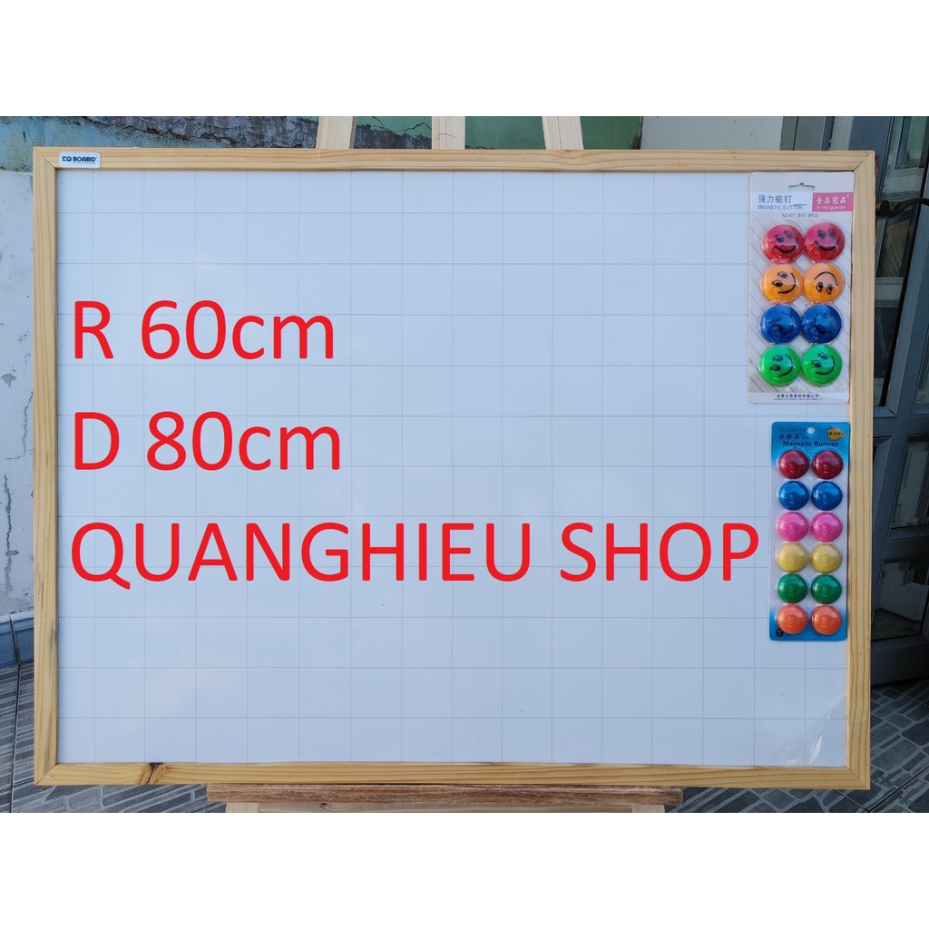 Bảng từ trắng khung gỗ kích thước 60x80cm tặng kèm bút, nam châm, lau bảng