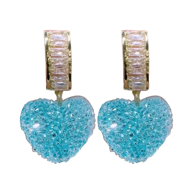 Bông Tai Hình Trái Tim Đính Pha Lê Hồng Thời Trang Cho Nữ