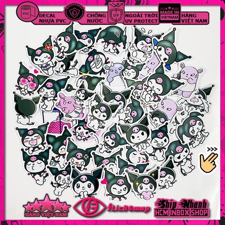Sticker Hình dán chủ đề Kuromi - Hàng VN, chất liệu decal nhựa pvc, không thấm nước, dán xe, nón bh, vali