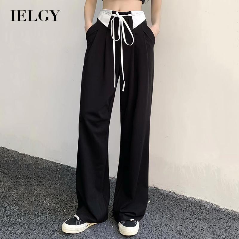 IELGY  IELGY Quần Dài Dây Rút Dáng Rộng Màu Sắc Tương Phản Thời Trang Cho Nữ