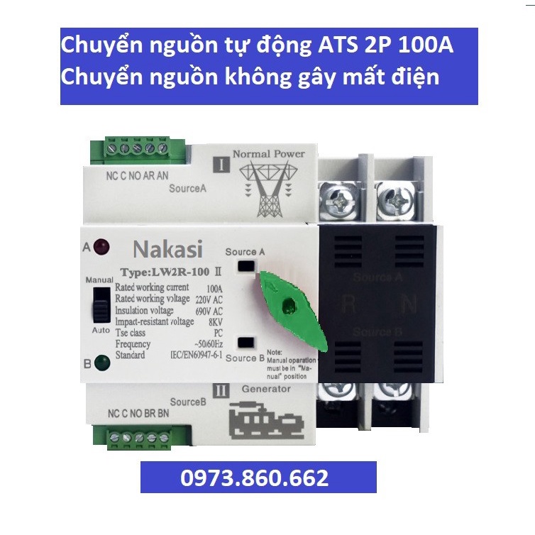 Chuyển nguồn không gián đoạn ATS 2P 4P 100A - chuyển nguồn tự động 3 pha 4 cực 100a không gây mất điện cho nguồn 3 pha