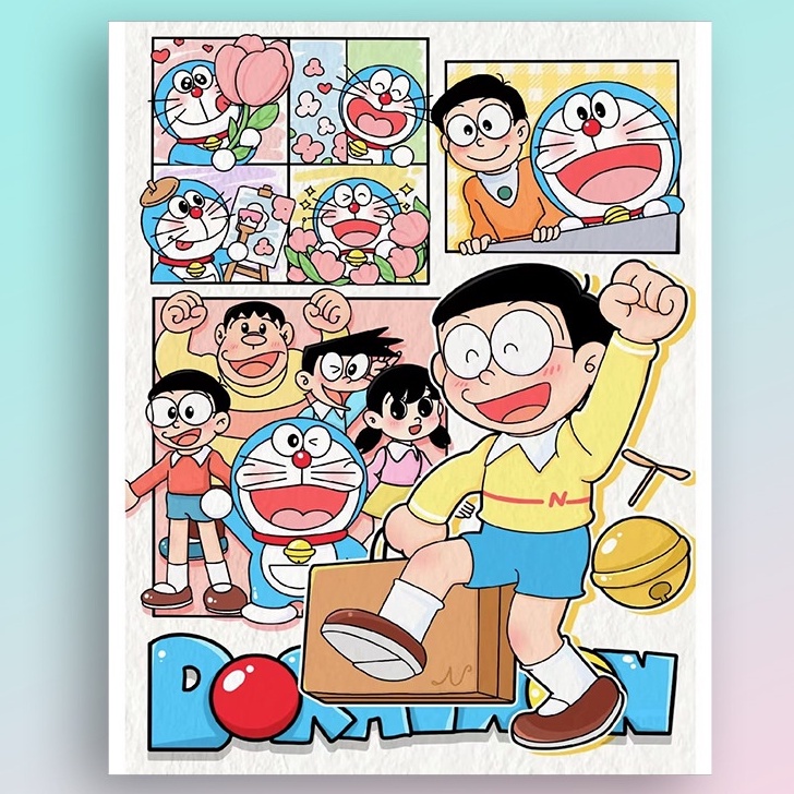 Tranh tô màu số hoá Doraemon có khung 40*50cm