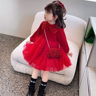 Váy nhung đỏ kèm túi cực xinh cho bé 5-13