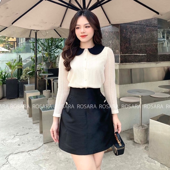 Áo Sơ Mi Be Họa Tiết Ren Dài Tay Thời Trang Công Sở Nữ Rosara G142