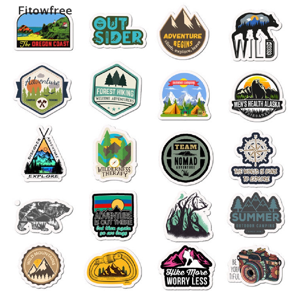 Set 50 miếng dán phong cảnh cắm trại ngoài trời phiêu lưu leo núi chống nước