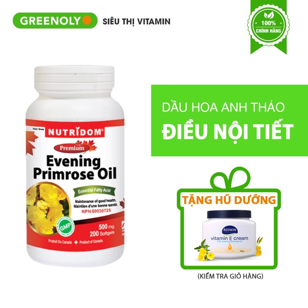 Tinh dầu hoa anh thảo David Health Evening Primrose Oil 200 viên hỗ trợ cân bằng nội tiết tố làm đẹp da tóc, móng