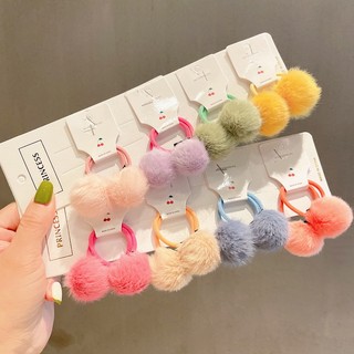 Set 2 dây cột tóc đính cục bông màu kẹo cho bé