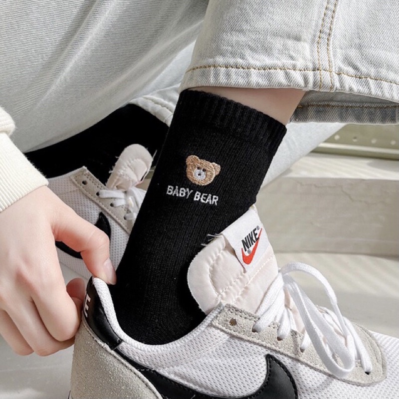 Tất cao cổ Baby Bear thêu hình