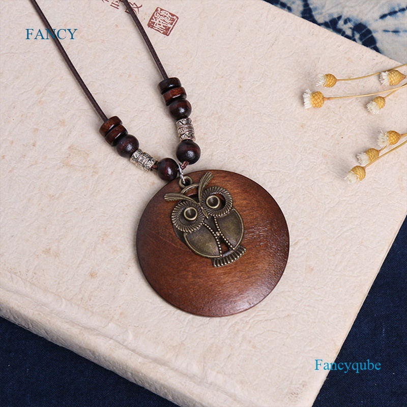 Fancyqube Vòng Cổ Choker Mặt Hình Chim Cú Bằng Gỗ Phong Cách Vintage