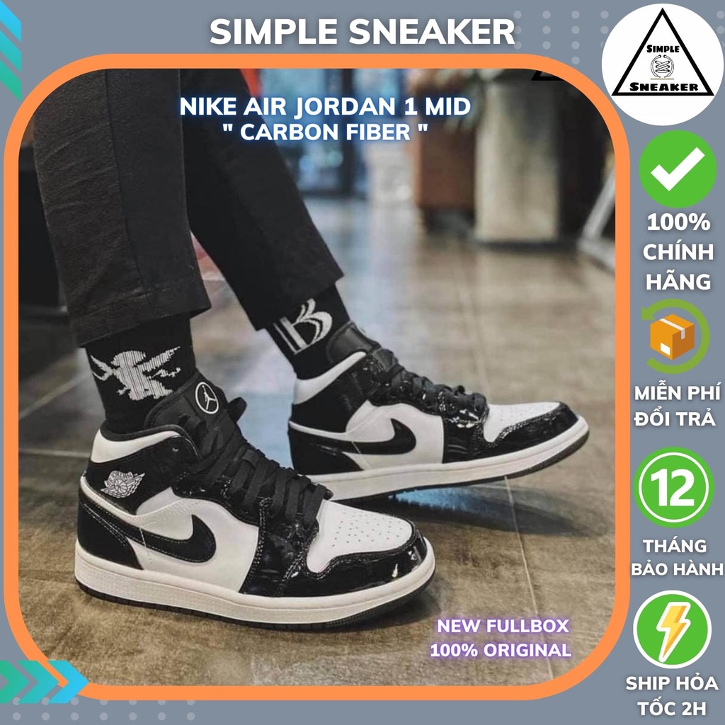 Giày Jordan 1 Mid Carbon Fiber CHÍNH HÃNG Nike Air Jordan 1 Mid Panda