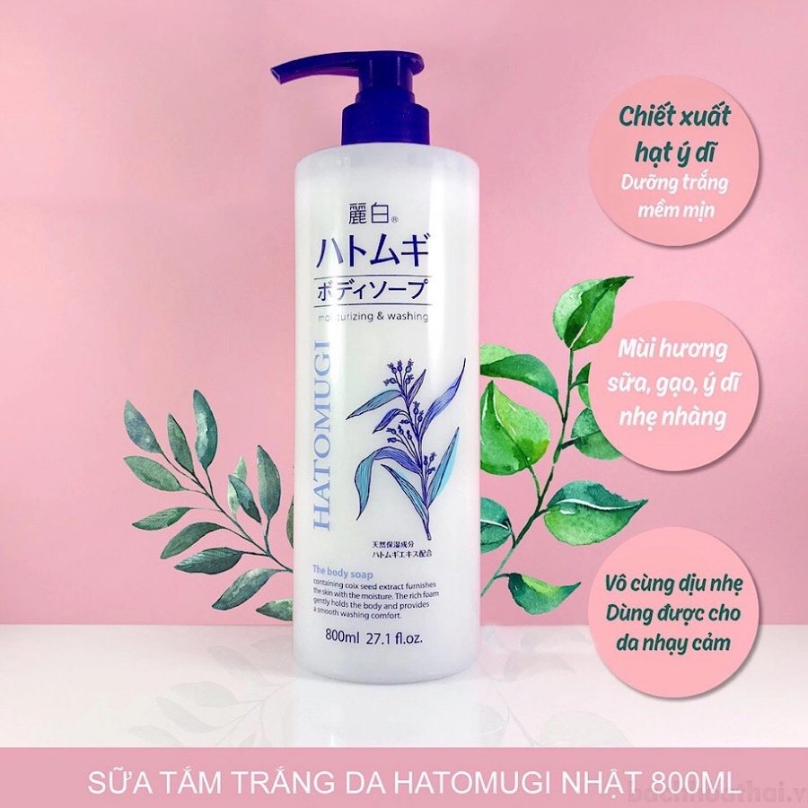 Combo 2 chai sữa tắm Hatomugi Reihaku 800ml, 600ml dưỡng ẩm trắng da chiết xuất ý dĩ - Bahachiha