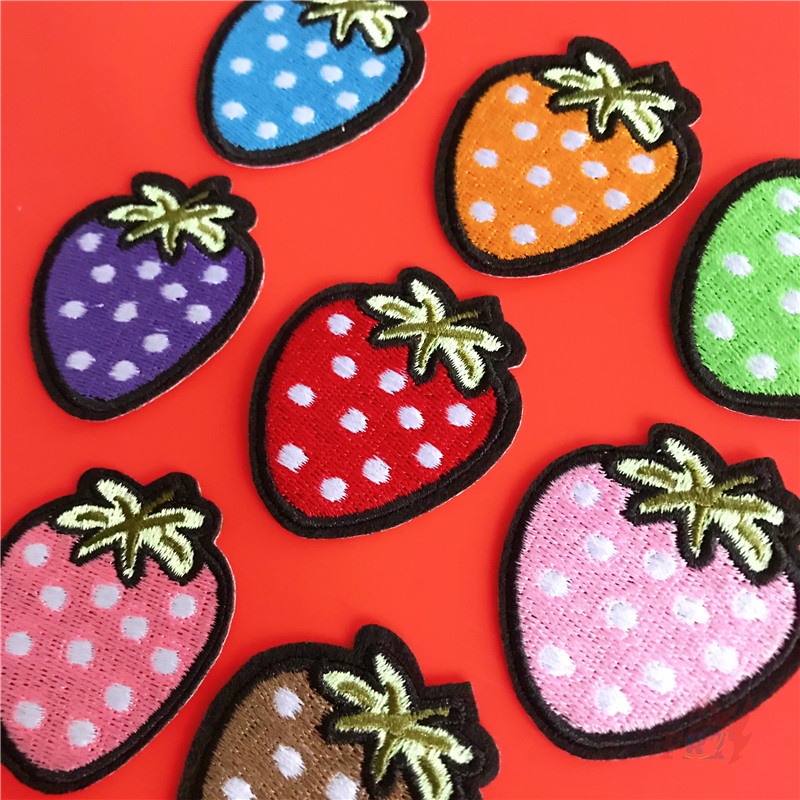 ☸ Ống Hút Trái Cây Bằng Sắt Chất Lượng Cao ☸ 1 Huy Hiệu Ủi Thêu Hình Trái Dâu (8 Màu)