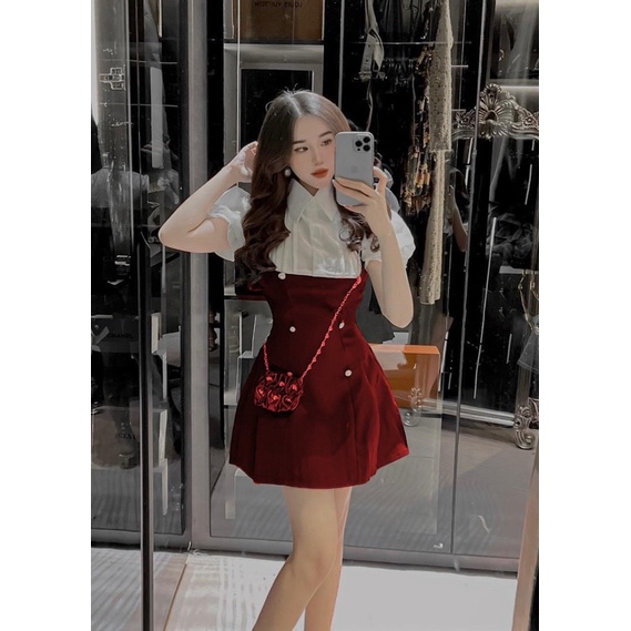 BIGSIZE HIẾU HIẾU ( Đầm tiểu thư phối nút dáng ngắn 55-100kg )