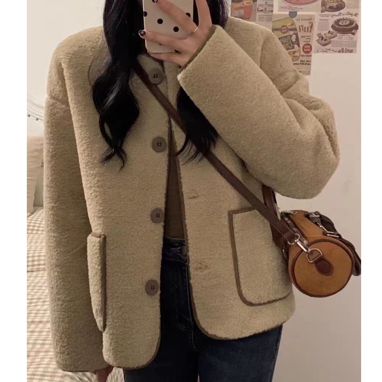 XIYUYI  Áo Khoác Lông Cừu Dáng Rộng Thời Trang Dành Cho Nữ