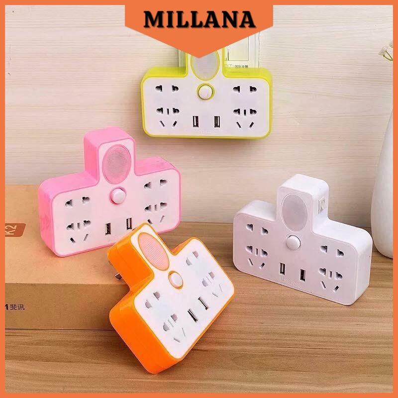 Ổ Cắm Điện Đa Năng Thông Minh Có Cổng USB Kèm Đèn Ngủ Rắc 3 Chân MILLANA SHOP HA306
