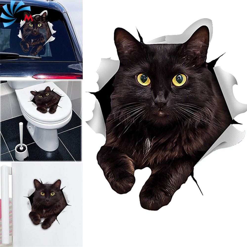 Đề Can Dán Trang Trí Xe Hơi / Laptop / Xe Máy Hình Chú Mèo 3D Bằng Chất Liệu PVC Chống Thấm Nước DIY