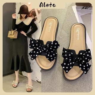 Dép lê nơ nữ Thời trang mặc bên ngoài gót cao 2 cm
