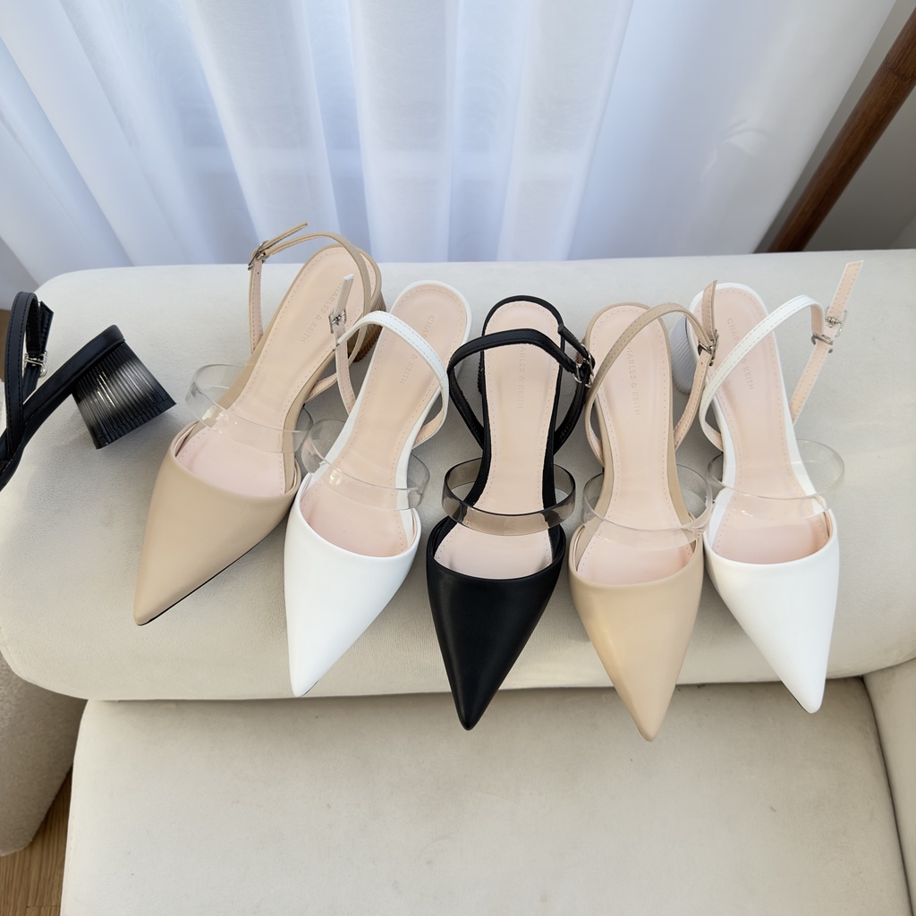 Giày sandal gót vuông - Giày Sandal CNK Slingback Quai Gót Trong 6p