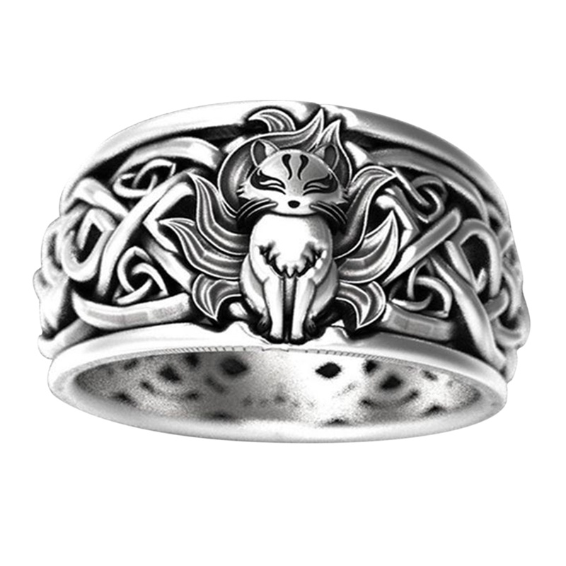 Nhẫn Nam Khắc Hình Cáo Phong Cách Viking Âu Mỹ
