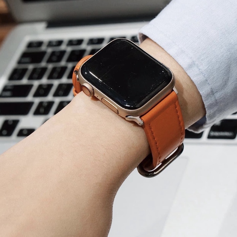 Dây Da HerMes Cam Khóa Tròn Dây Đeo Dành Cho Đồng Hồ Thông