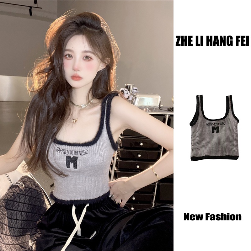 ZHELIHANGFEI Áo Sweater Hai Dây In Chữ Eo Cao Quyến Rũ Cho Nữ