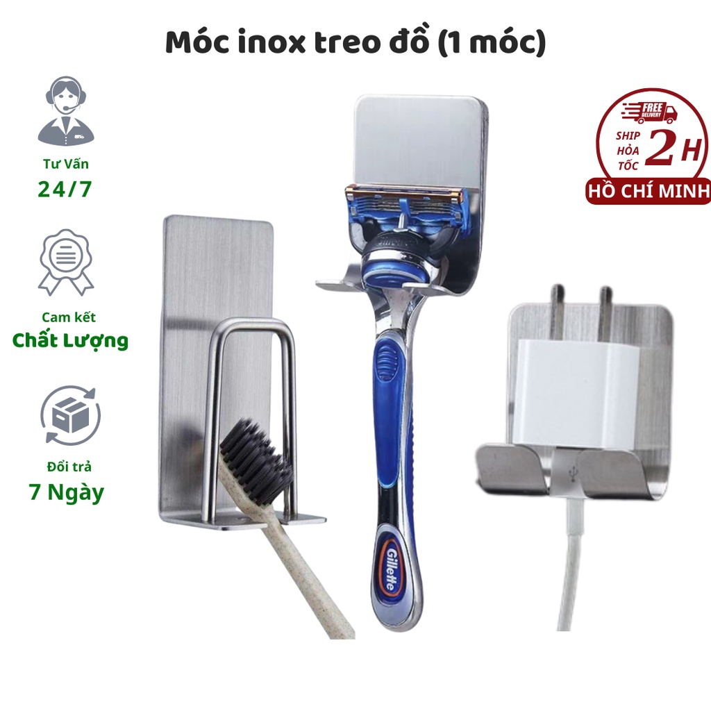 Móc Treo Bàn Chải Cốc Đánh Răng Dao Cạo Dán Tường Inox Cao Cấp Chịu Lực Tốt