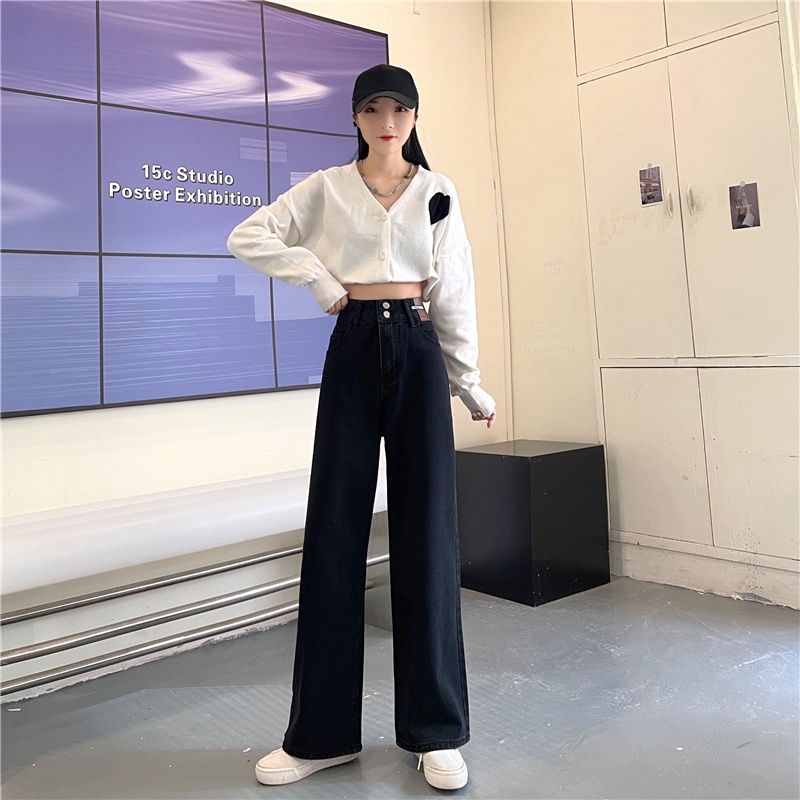 Quần Jean Nữ Ống Rộng Lưng Cao Thời Trang Mùa Thu Mới