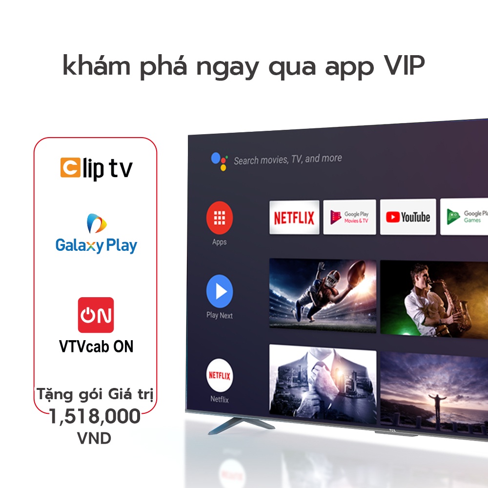 GOOGLE Tivi TCL 55'' 4K HDR - 55T66 - Hàng Chính Hãng - Miễn phí lắp đặt