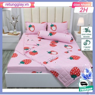 Ga trải giường bo chun xung quanh,vải cotton poly hàn mềm 1M2/1M4/1M5/1M6/1M8-retunggiay.vn-MẪU DÂU TÂY NHẬT