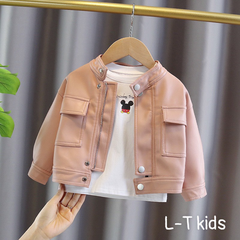 Q22158-ÁO DA KIỂU CHO BÉ TRAI BÉ GÁI 2 MÀU HỒNG VÀ ĐEN 12-22KG