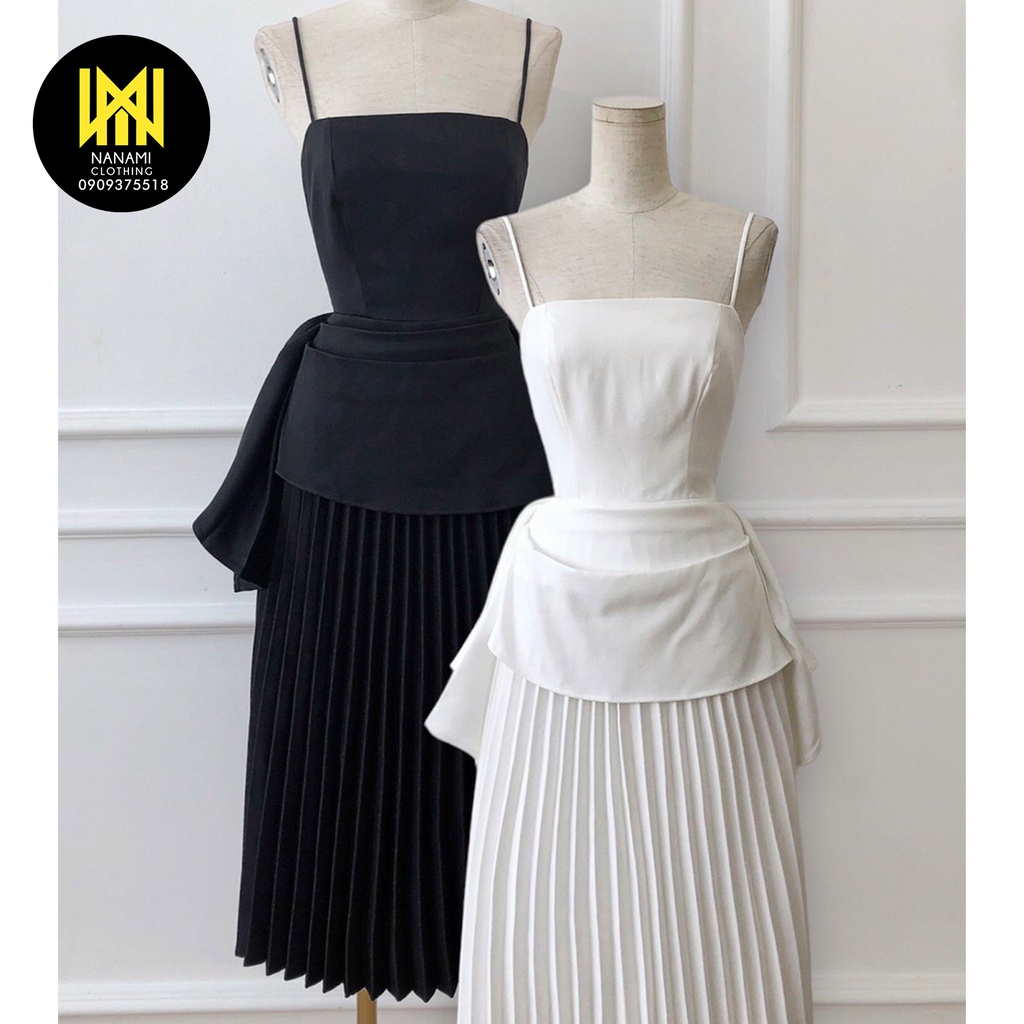 ( HÀNG CHUẨN ĐẸP ) Đầm hai dây phối dập ly cotton hàn Nanami form dáng dịu dàng thướt tha đi tiệc sang chảnh - ATNU070
