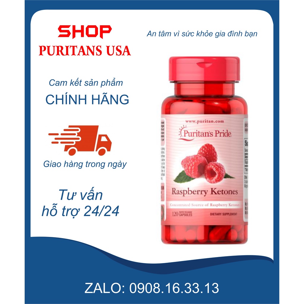 Viên uống giảm cân, đốt mỡ, đẹp da Raspberry Ketones Puritan's Pride 120 viên