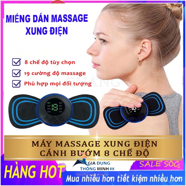 Miếng dán massage xung điện cổ vai gáy, bắp tay, lưng 8 chế độ mát-xa, pin sạc - Máy massage mini toàn thân
