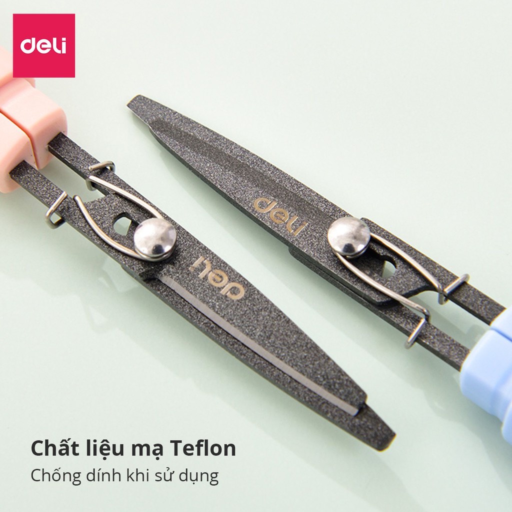 Kéo tiện lợi 105mm Deli - có khóa an toàn - 77761 ( Màu Hồng/ Dương) có thể làm dao rọc hàng hóa.