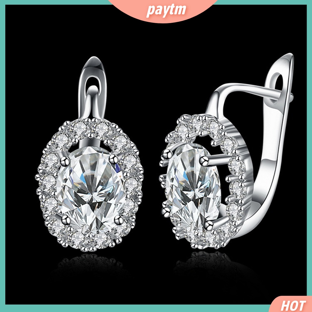 (PTM) Khuyên Tai Đính Đá Zircon Hình Oval Sang Trọng Cho Nữ