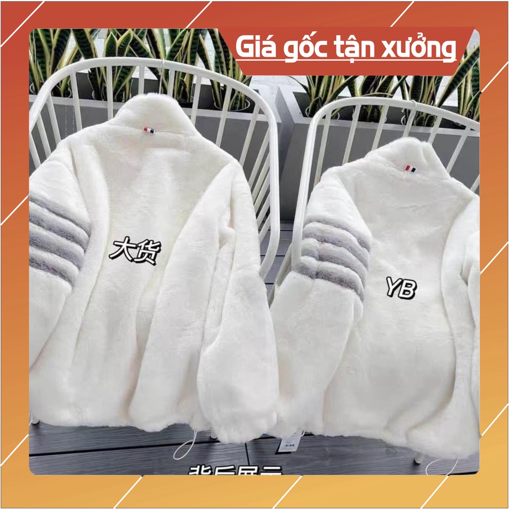 Hoa xôi Áo Khoác Lông Thome Mượt cứng cáp thời thượng - áo khóa ngoài Lông Cừu Phối 4 Sọc Tay Fom Dáng Unisex Nam Nữ 123