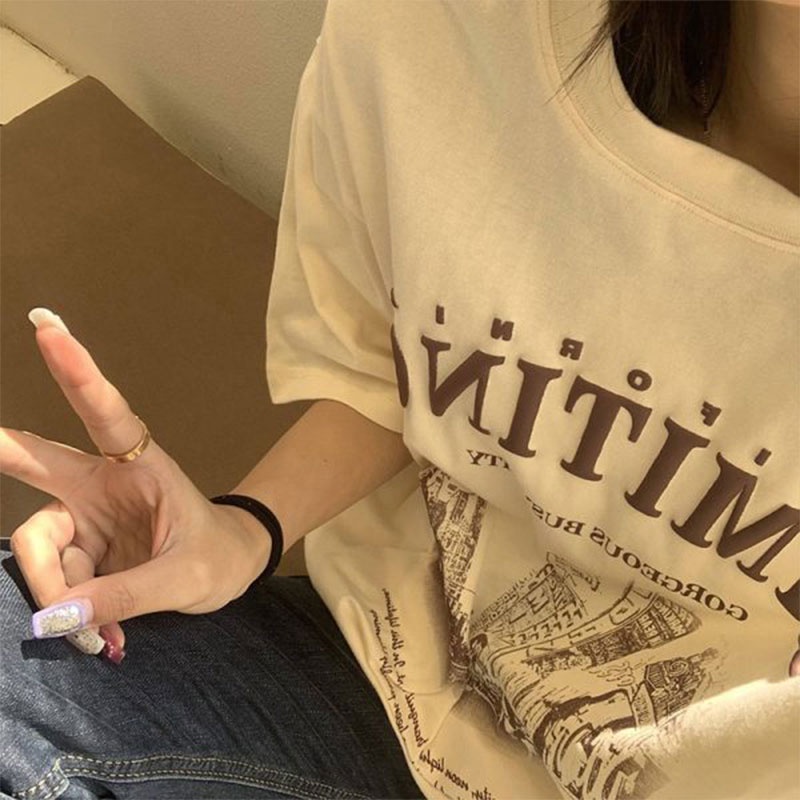Áo Thun Nữ Ngắn Tay Cổ Tròn In Chữ Thời Trang Mới
