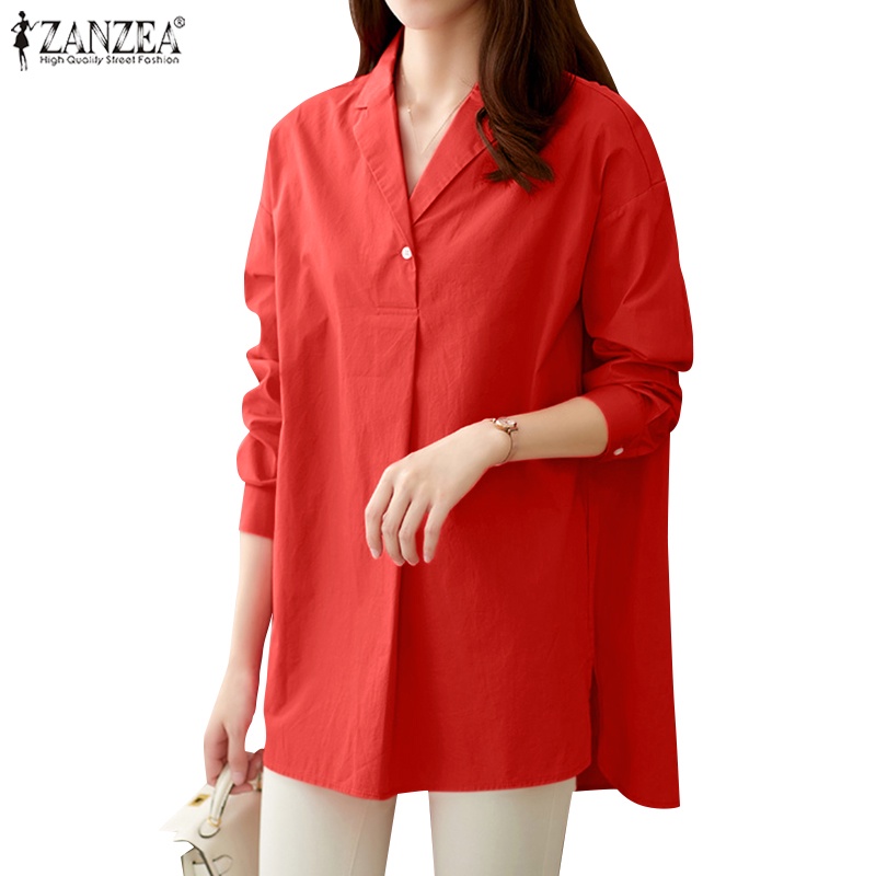 ZANZEA Áo Sơ Mi Tay Dài Thanh Lịch Thời Trang Phong Cách Hàn Quốc Cho Nữ