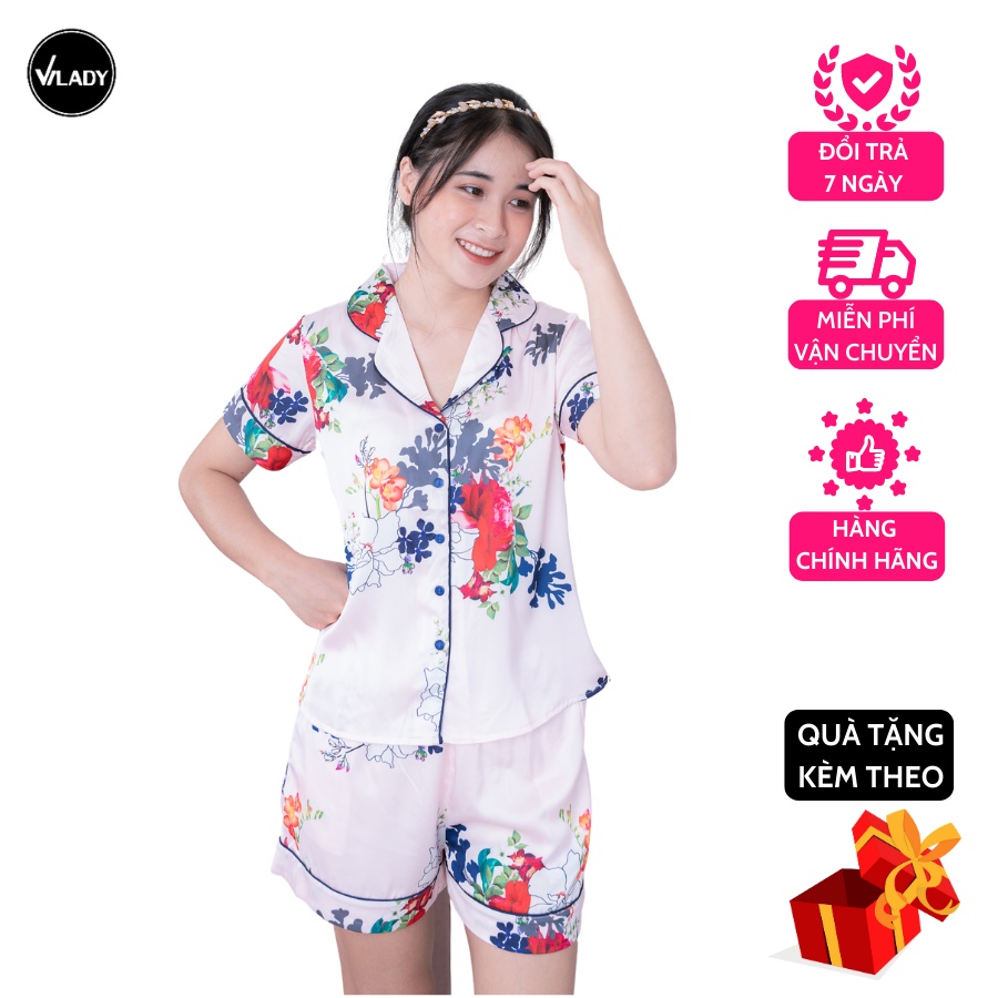 Bộ Đồ Ngủ Nữ Pyjama Vilady Lụa Pháp Cao Cấp Hoạ Tiết Bông Hoa Nhiều Màu Sắc Tươi Sáng Chất Liệu Vải An Toàn Cho Da