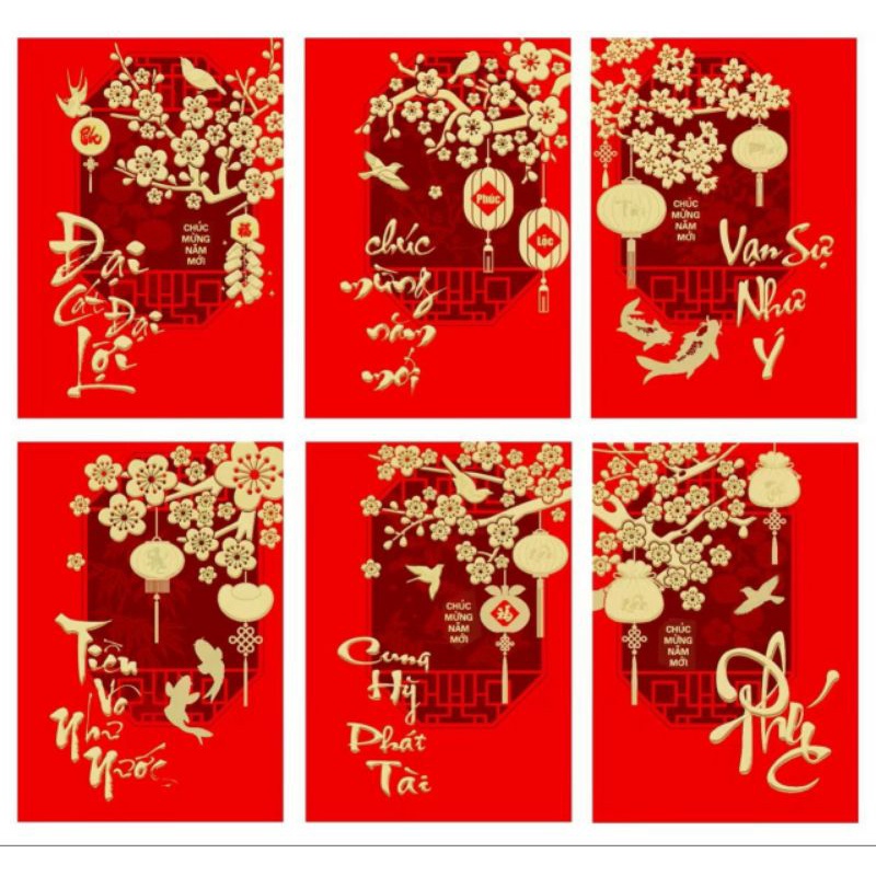 🧧 Bao Lì Xì Đỏ / Vàng Nhiều Mẫu Đáng Yêu - Lixi size nhỏ 8x12cm Xấp 6 Cái 🧧 AQUYET