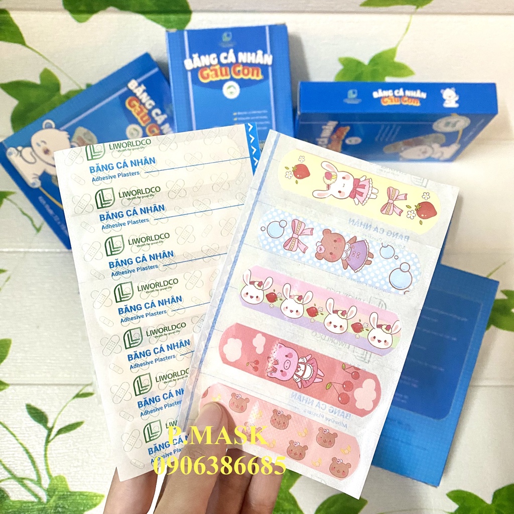 BĂNG CÁ NHÂN IN HÌNH GẤU CON LIWORLDCO cho bé 100 MIẾNG / HỘP 7.2 x 1.9 cm