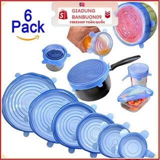 Bộ 6 nắp đậy silicon bọc thức ăn tiện lợi dễ vệ sinh, Lắp silicon đậy thức ăn cao cấp
