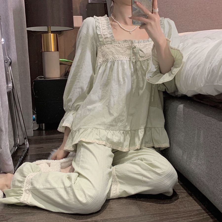 Bộ Đồ Ngủ Tay Dài In Họa Tiết Công Chúa Dễ Thương Thời Trang Xuân Thu Cho Nữ