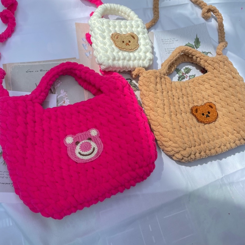 Túi đeo chéo Túi xách Túi len handmade cute size trung 25x17cm Crochet bag