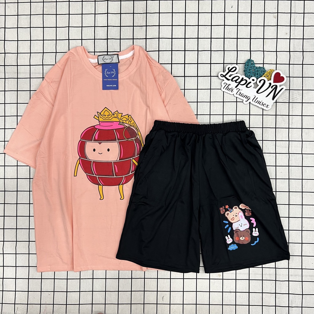 Đồ Bộ Mặc Nhà BMO hồng+ Quần Hoạt Hình Form Rộng Unisex Lapi VN, Set Cartoon, Freesize,Thun Cotton, Nam Nữ Đều Mặc Được