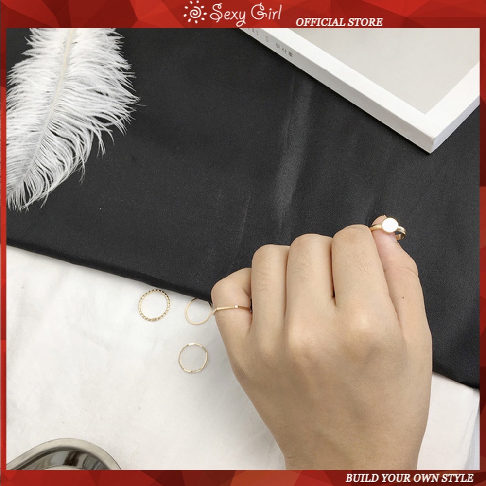 Set 5 Nhẫn Đeo Tay Kim Loại Thời Trang Cho Nữ